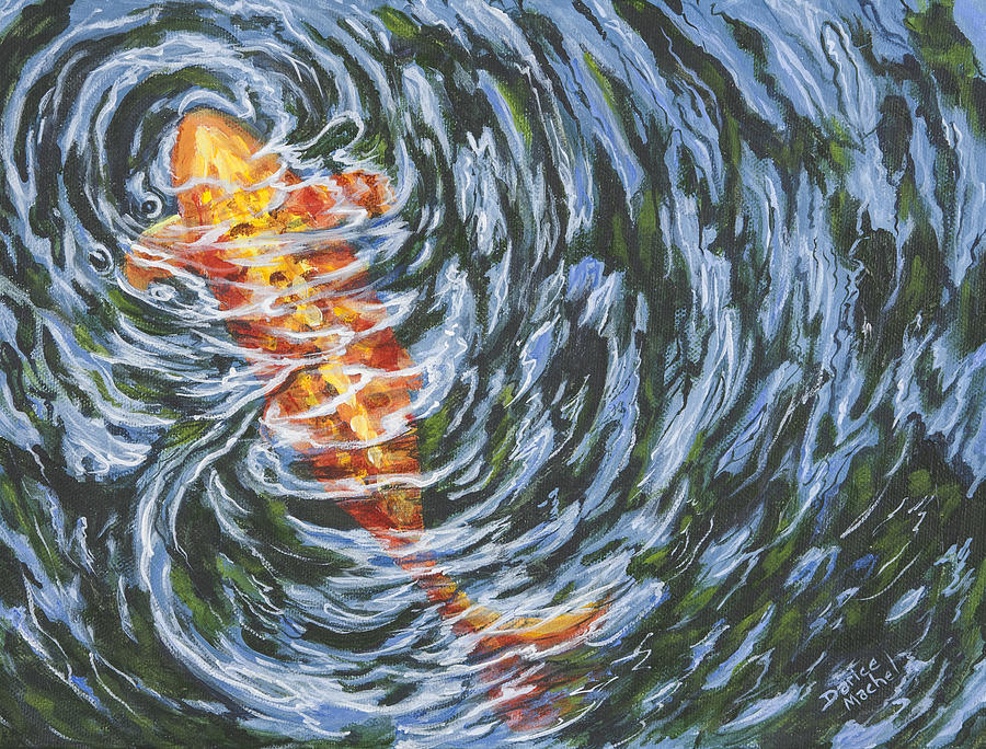 900x684 Koi Ripples Painting By Darice Machel Mcguire - Painting Of Fish In Water