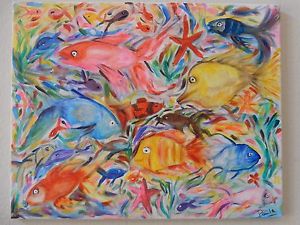 300x225 Painting Fish Fishes Water Aquarium Ocean Nature Acrylic Handmade - Painting Of Fish In Water