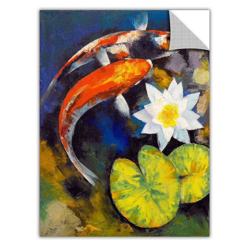 800x800 Artwall Artapeelz Koi Fish And Water Lily By Michael Creese - Painting Of Fish In Water