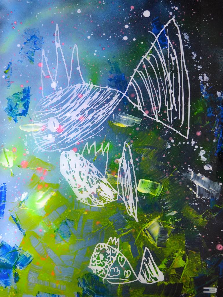 770x1027 Saatchi Art Little Fish Big Fish Swimming Under Water. Painting - Painting Of Fish In Water