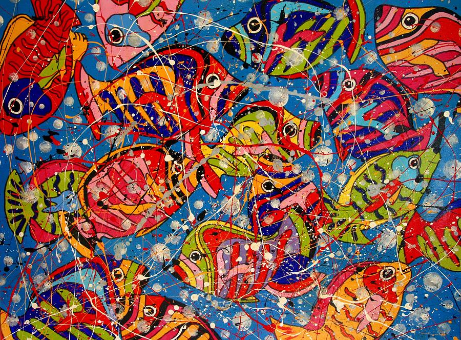 900x663 Under Water Fish Painting By Karen Elzinga - Painting Of Fish In Water