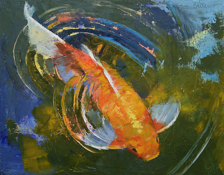 900x702 Water Ripples Painting By Michael Creese - Painting Of Fish In Water