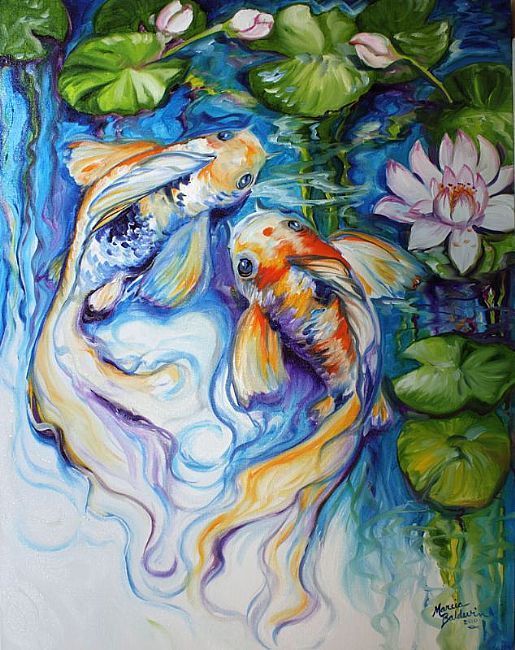 515x650 Koi Fish Paintings Koi Koi Amp Lily - Painting Of Fish In Water