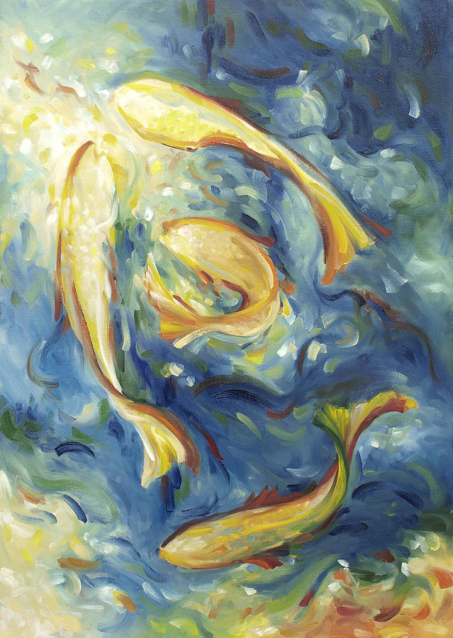 639x900 Fish In Blue Water Painting By John And Lisa Strazza - Painting Of Fish In Water