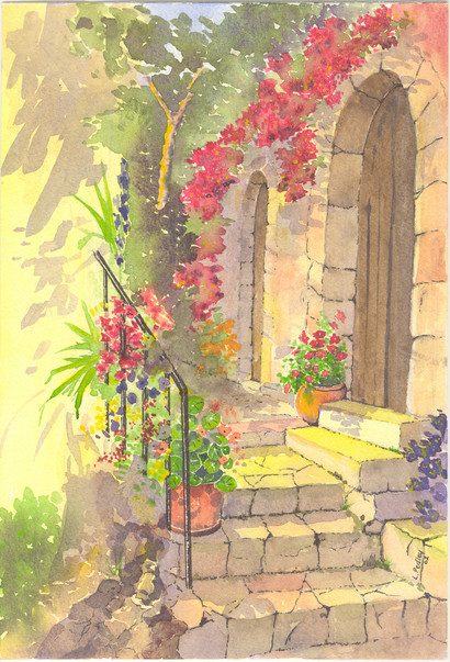 410x603 Watercolour Painting Of Eze, S France - Painting Of France