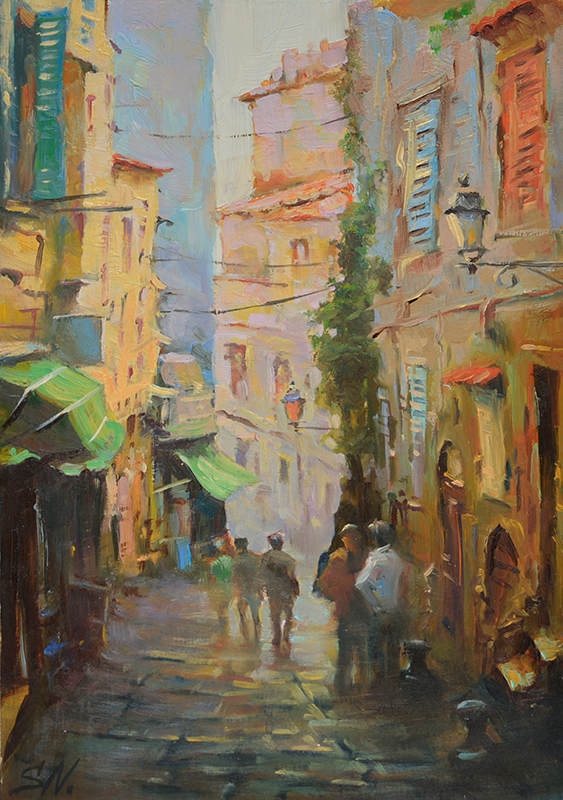 563x800 Cloudy Afternoon Street Scene Of France Original Oil Painting - Painting Of France