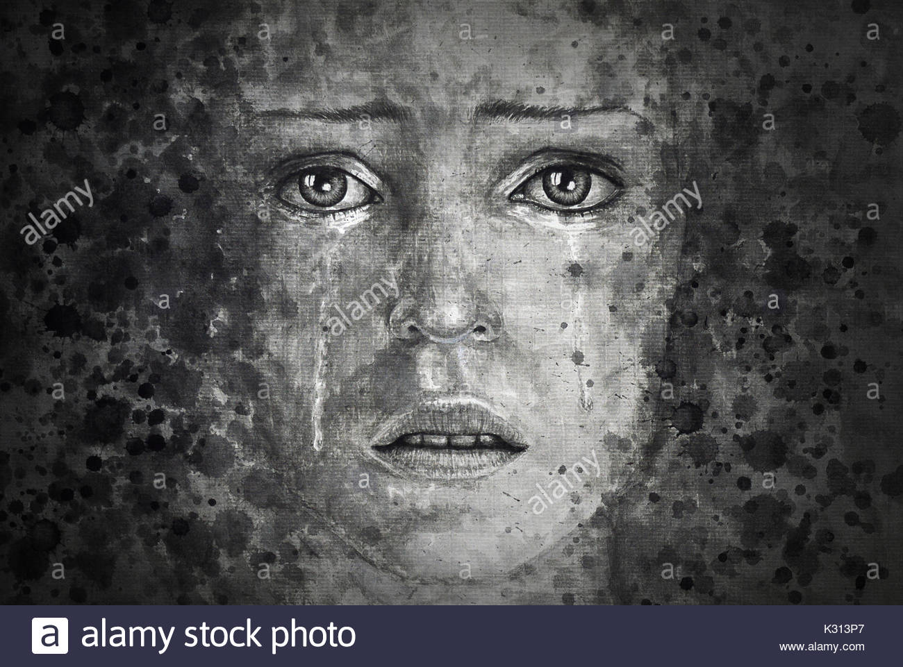 1300x961 Watercolor Painting Of A Crying Girl Stock Photo 156762207 - Painting Of Girl Crying