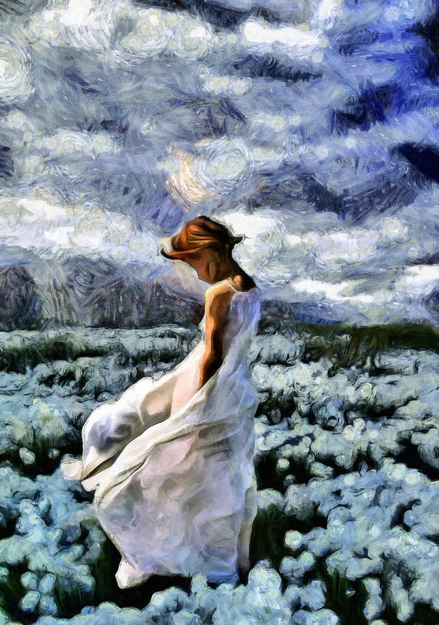 632x900 Girl In A Cotton Field Painting By Georgiana Romanovna - Painting Of Girl In A Field