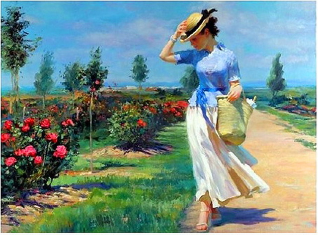 640x474 Modern Handmade Painting Deflowering Girl In Field On Oil Painting - Painting Of Girl In A Field
