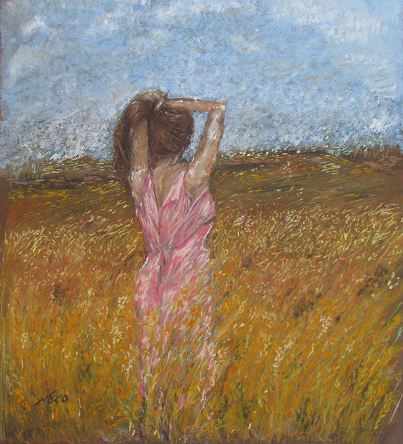 817x900 Woman In Wheat Field Painting By Sigalit Aharoni - Painting Of Girl In A Field