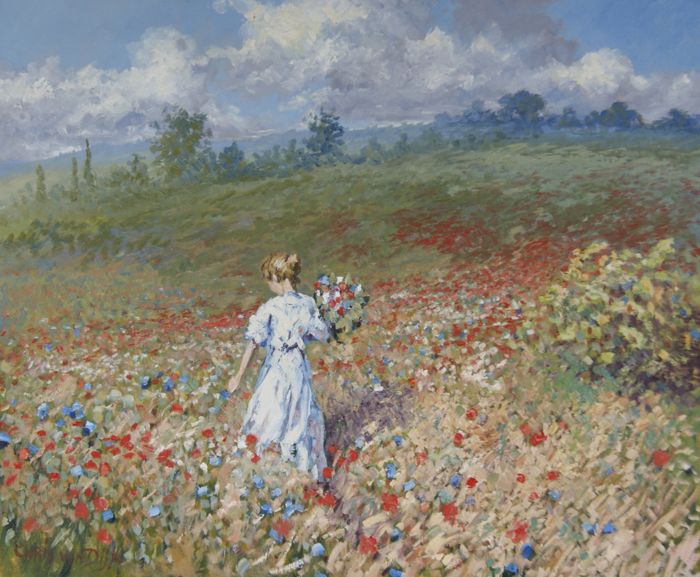 Painting Of Girl In A Field at PaintingValley.com | Explore collection ...