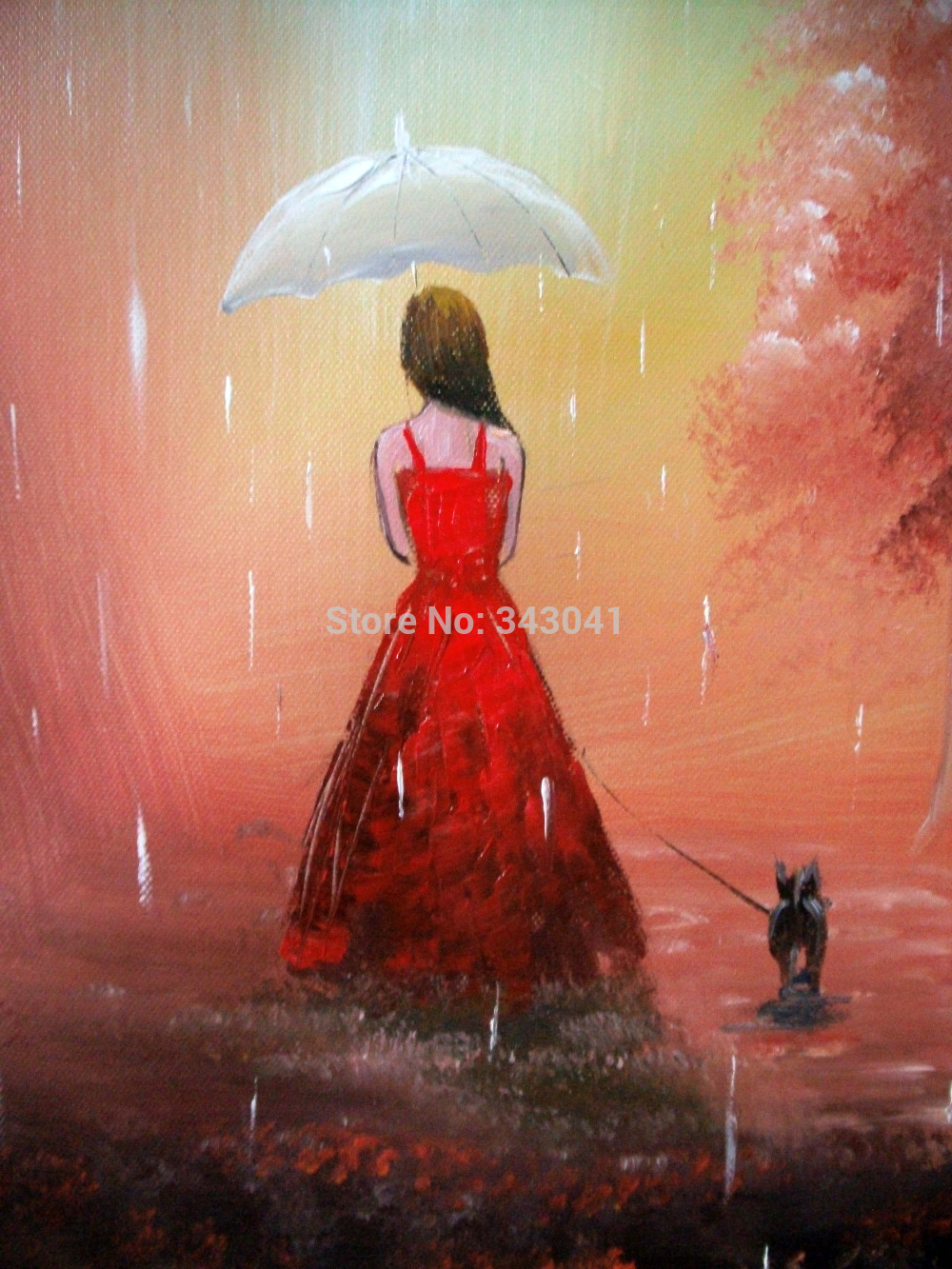 1000x1333 Free Shipping Original Oil Painting Landscape Nice Girl - Painting Of Girl In Rain