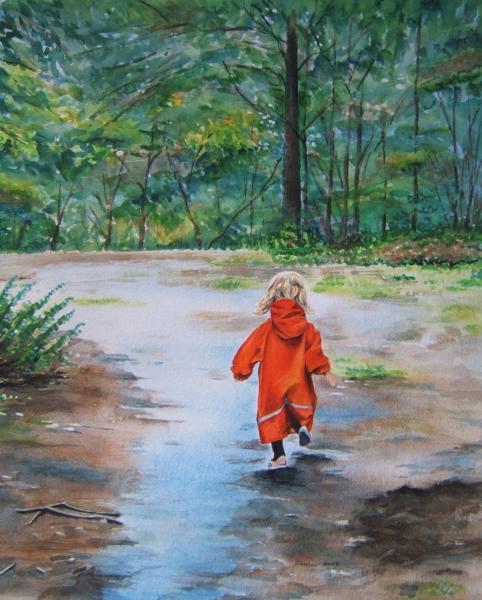 482x600 Running In The Rain - Painting Of Girl In Rain