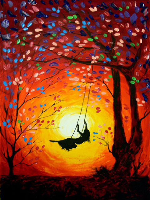 Painting Of Girl On Swing At Paintingvalley.com 