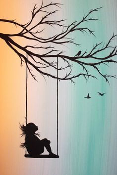 236x354 Original Abstract Acrylic Painting Canvas Peppermint Swing Girl - Painting Of Girl On Swing