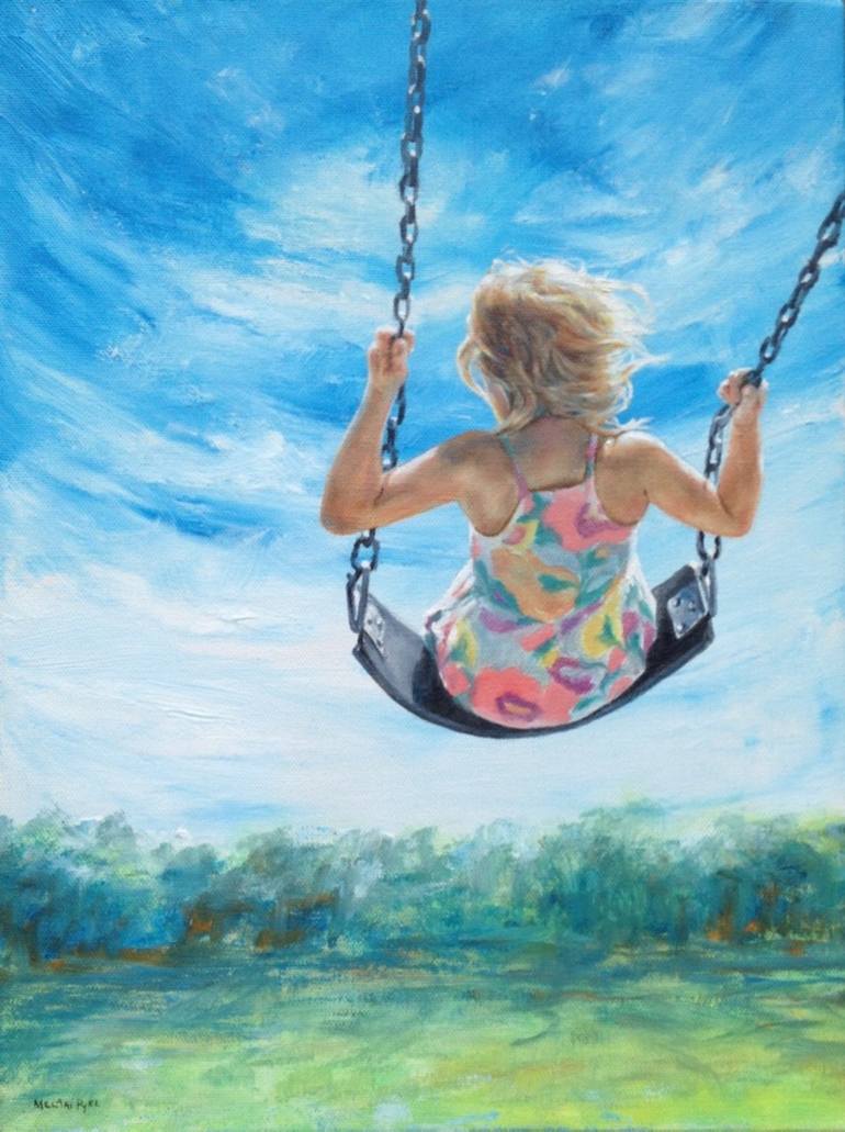 770x1031 Saatchi Art Things Are Looking Up (Little Girl On Swing) Painting - Painting Of Girl On Swing