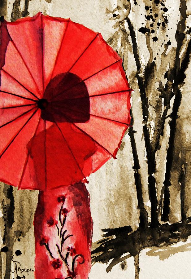 617x900 Girl With The Red Umbrella Painting By Andrea Realpe - Painting Of Girl With Umbrella