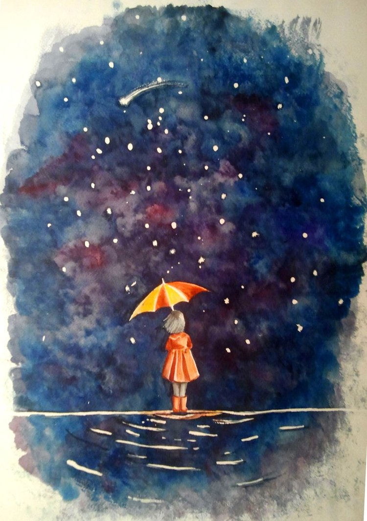 750x1064 Girl With Umbrella By H Johanna - Painting Of Girl With Umbrella