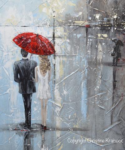 401x480 Canvas Prints Art Abstract Painting Couple Red Umbrella Girl Wall - Painting Of Girl With Umbrella