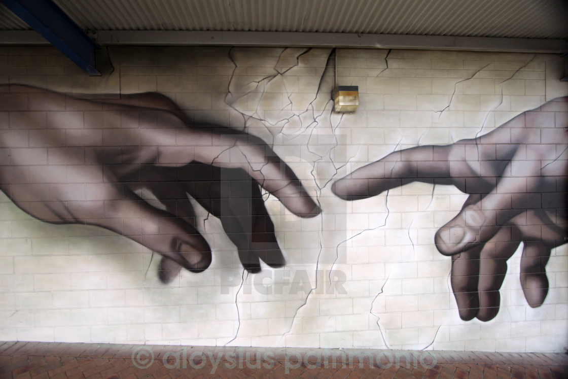 1120x747 Near Touching Hands God And Adam Mural Painting - Painting Of God Touching Finger