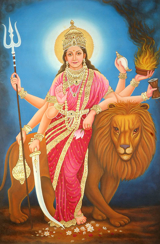524x800 Goddess Durga Divine Mother On Tiger Statue Figurine - Painting Of Goddess Durga