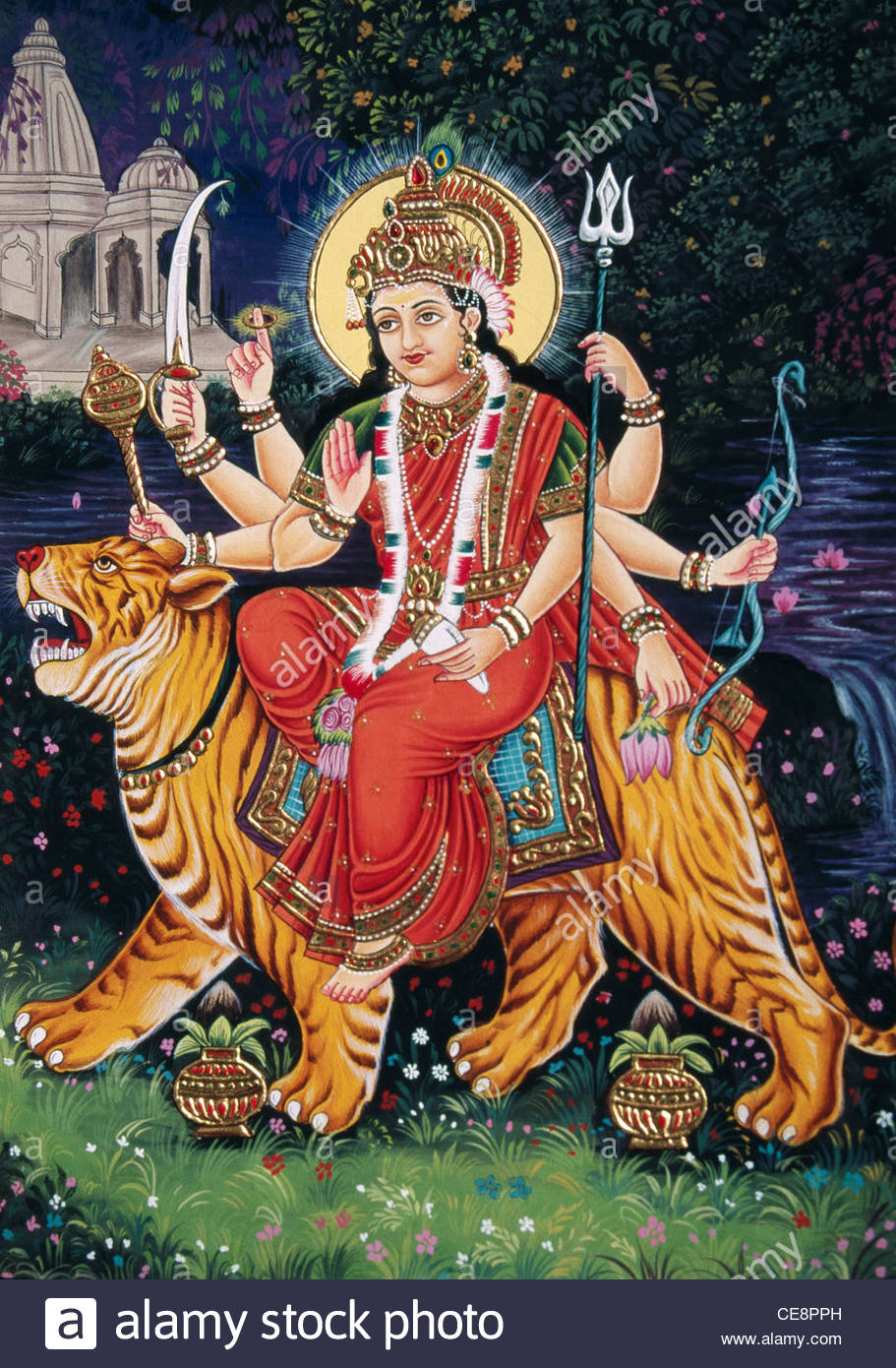 911x1390 Indian Goddess Durga Sitting On Tiger Miniature Painting On Paper - Painting Of Goddess Durga