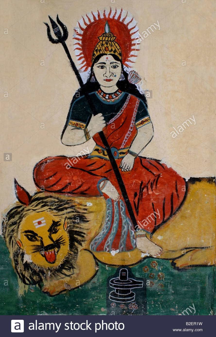 889x1390 Painting On Hindu Temple Wall Of The Hindu Goddess Durga , India - Painting Of Goddess Durga