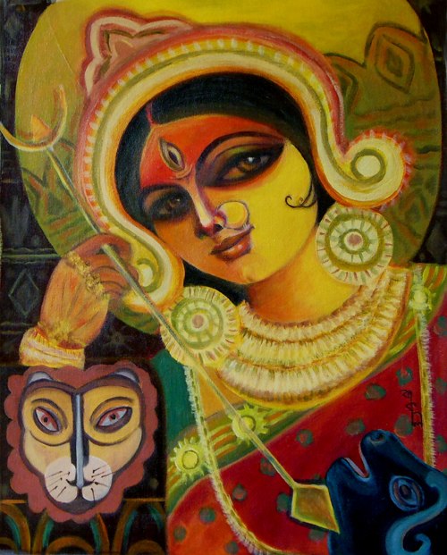 500x621 Durga Maa - Painting Of Goddess Durga