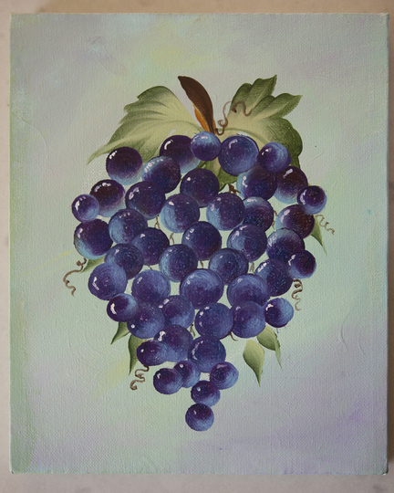 432x540 One Stroke Grapes On Canvas - Painting Of Grapevines