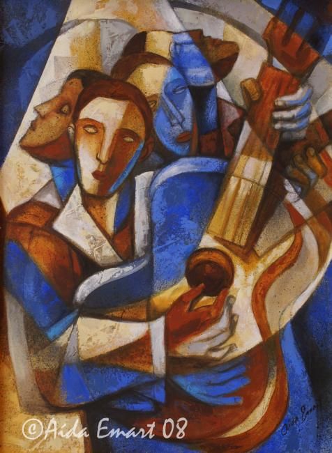 476x650 Dale Cuerda Al Azul (Aida Emart) - Painting Of Guitar Players