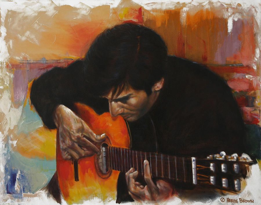 900x707 Flamenco Guitar Player Painting - Painting Of Guitar Players