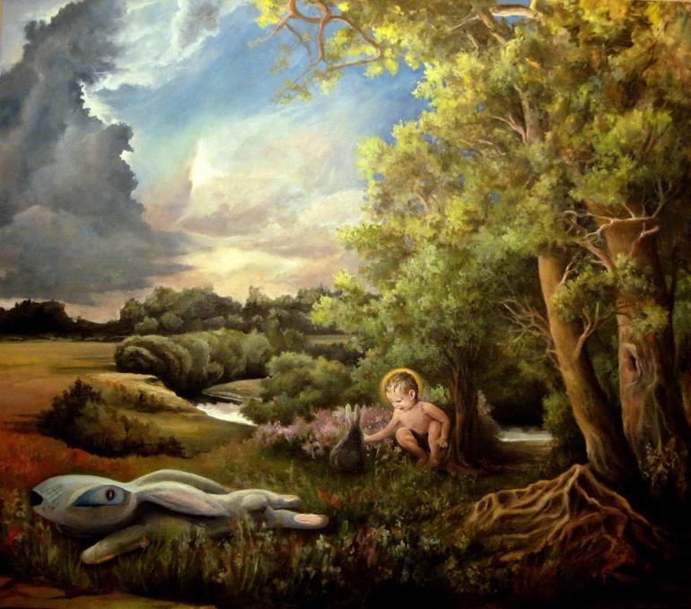 770x679 Saatchi Art Adam In Heaven Painting By Mikhail Savchenko - Painting Of Heaven