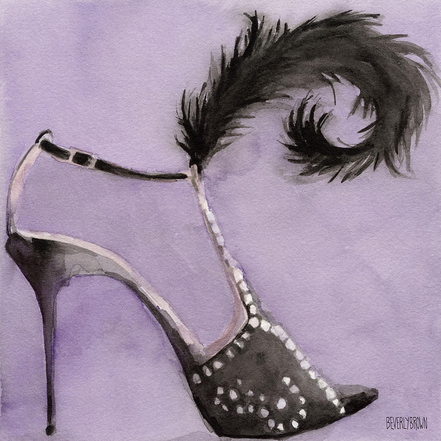 900x900 Black High Heel Shoe With Feather Shoes Paintings Painting By - Painting Of High Heel Shoes
