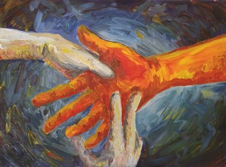450x333 Holding Hands Spilt Martini - Painting Of Holding Hands