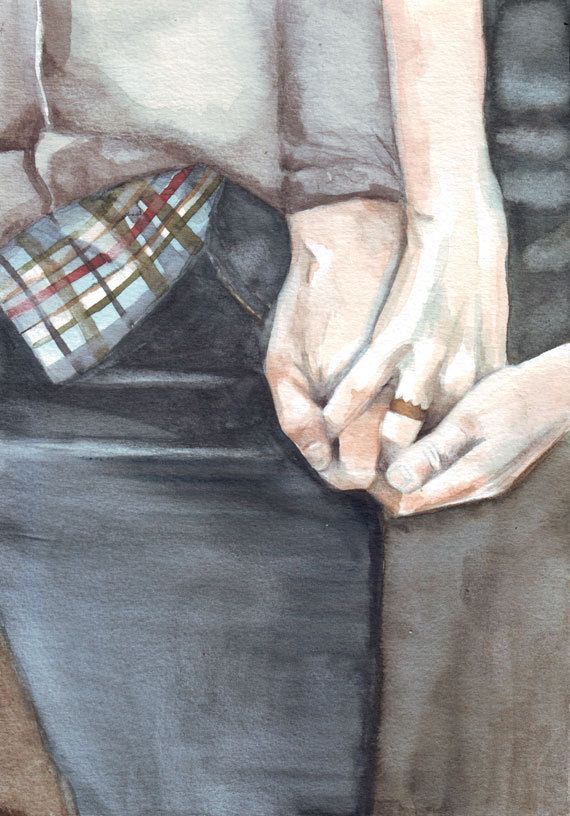 570x816 Original Watercolor Painting Of Holding Hands Art By Helgamcl - Painting Of Holding Hands