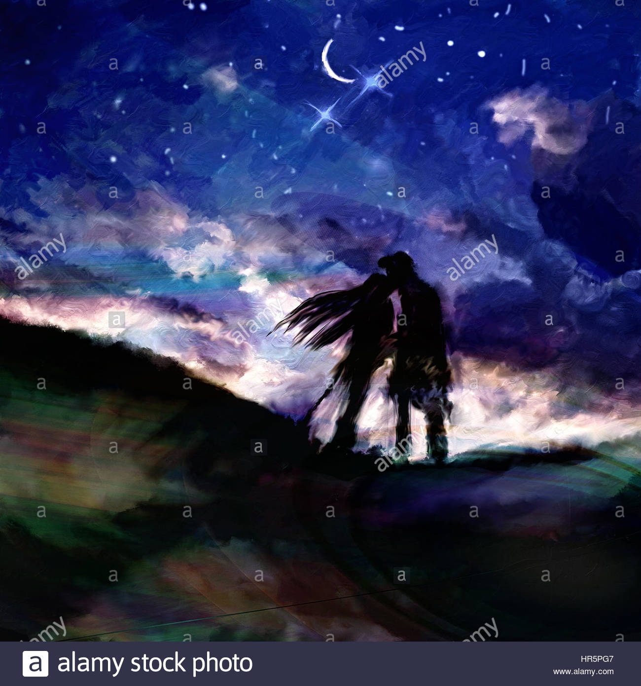 1300x1390 Abstract Watercolor Oil Painting Of Couple Standing Holding Hands - Painting Of Holding Hands