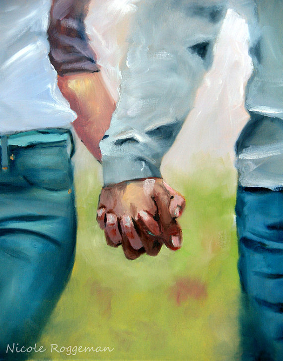 570x727 Holding Hands, Clasped Hands, Romantic Gift Idea Nicole Roggeman - Painting Of Holding Hands