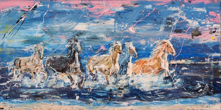 770x384 Saatchi Art Horse Painting Five Horses On The Beach Painting By - Painting Of Horses