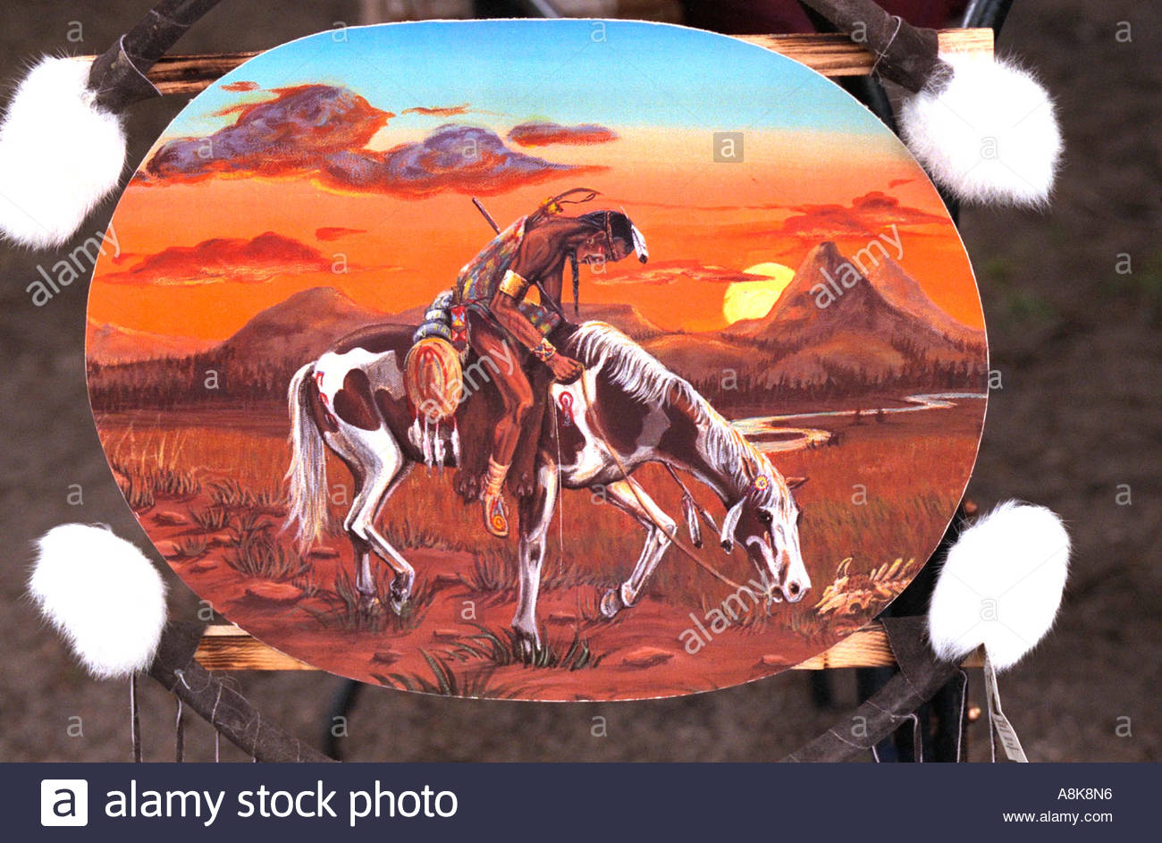 1300x943 Painting Of Indian Warrior Age 30 Resting On His Painted Horse - Painting Of Indian On Horseback