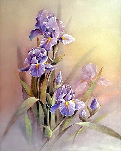 401x500 Violet Iris Flowers With Faded Background Print - Painting Of Iris Flower