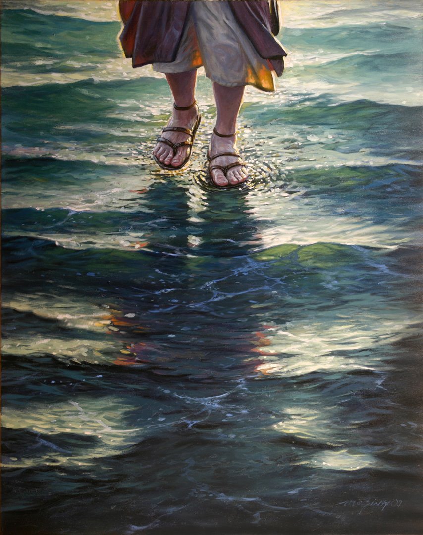 854x1080 My Lifeguard Walks On Water - Painting Of Jesus Reaching Into Water