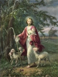 229x300 Vintage Jesus Christ Good Shepherd Lambs Sheep Catholic Religious - Painting Of Jesus The Good Shepherd