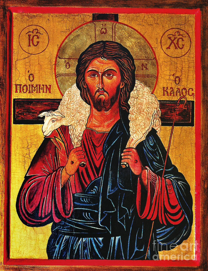 690x900 Christ The Good Shepherd Icon Painting By Ryszard Sleczka - Painting Of Jesus The Good Shepherd