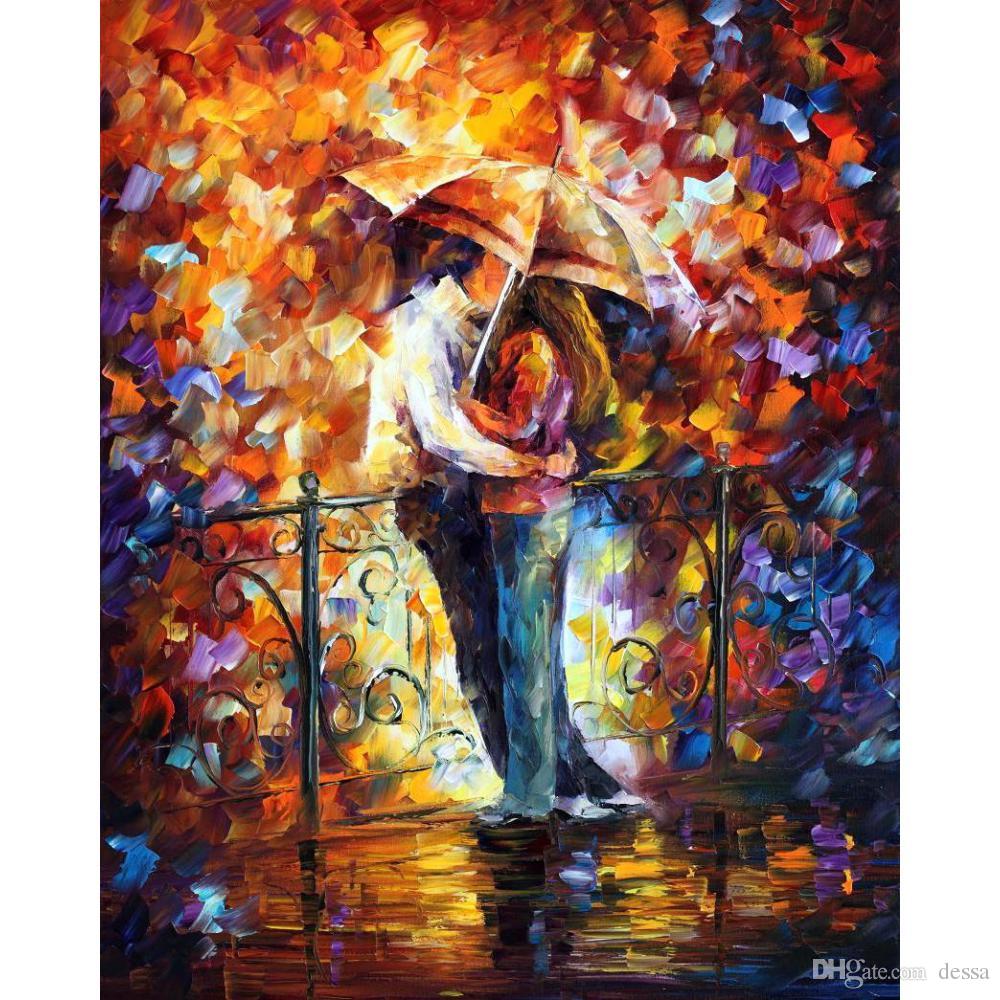 1000x1000 2018 Abstract Art Kiss On The Bridge By Leonid Afremov Landscapes - Painting Of Kiss