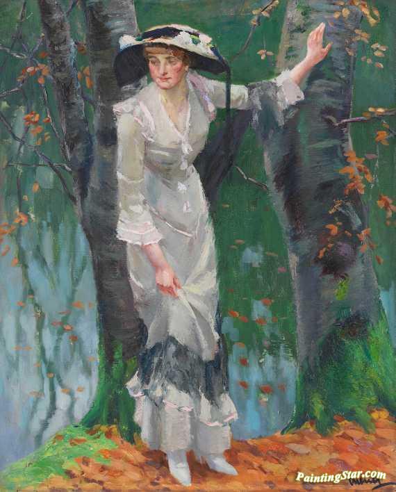 570x708 Lady At The Lake Artwork By Edward Cucuel Oil Painting Amp Art - Painting Of Lady Of The Lake