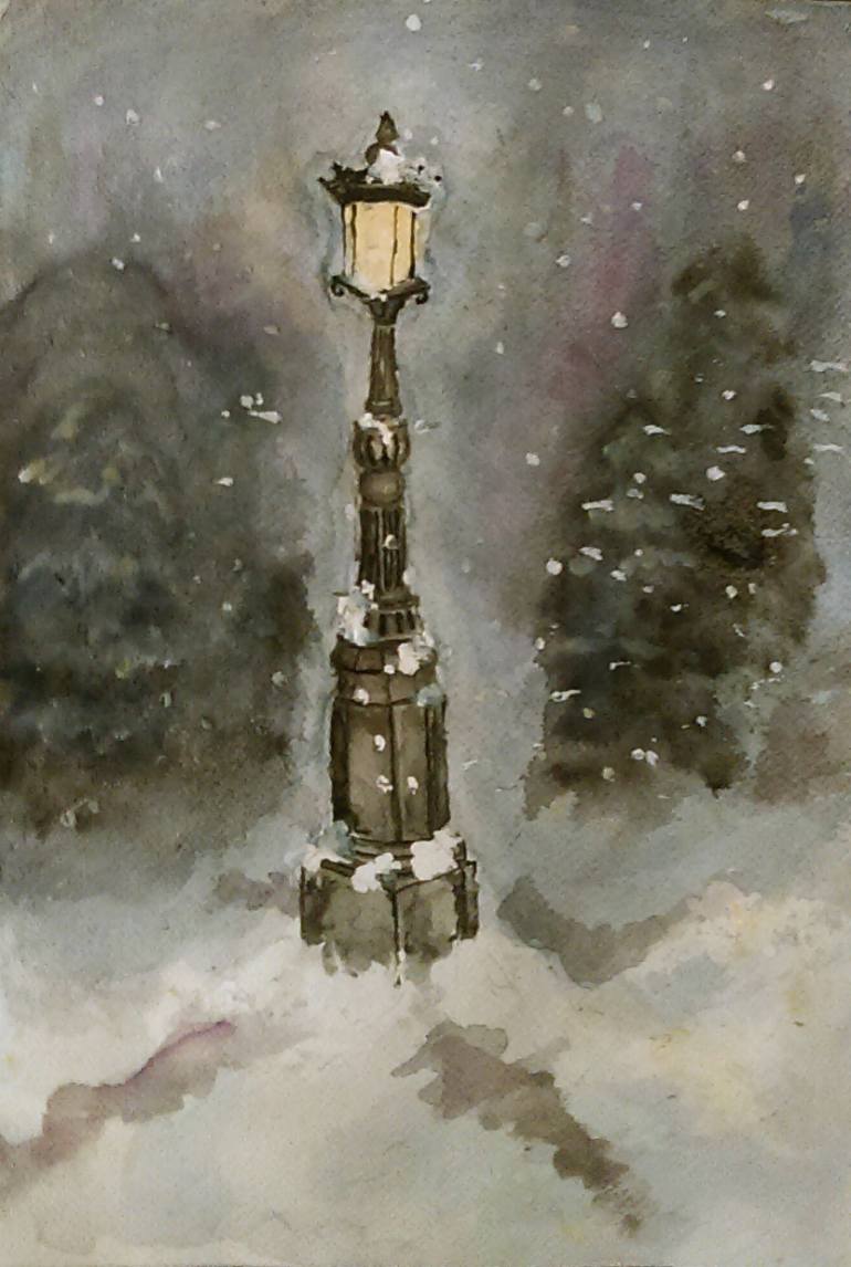 770x1146 Saatchi Art Lamp Post In Blue Painting By Jen Hallbrown - Painting Of Lamp