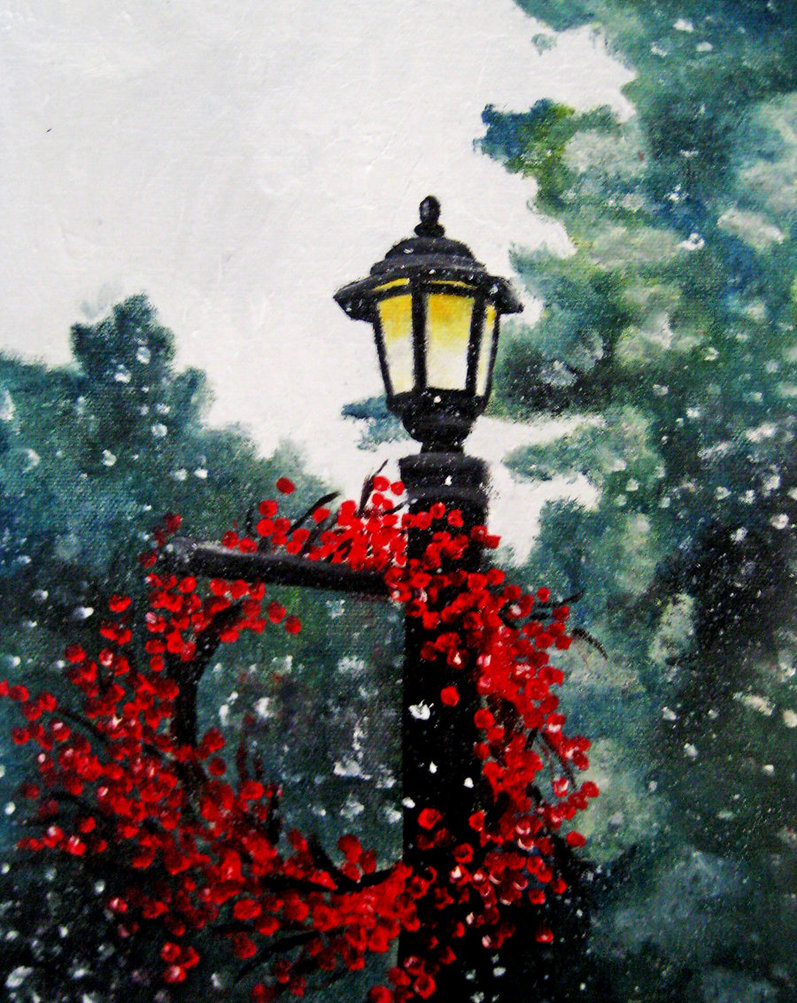 797x1003 Winter Woodland Painting - Painting Of Lamp