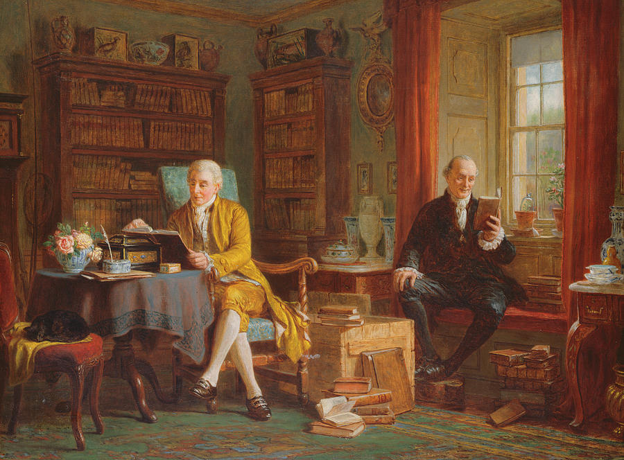 900x664 In The Library Painting By John Watkins Chapman - Painting Of Library