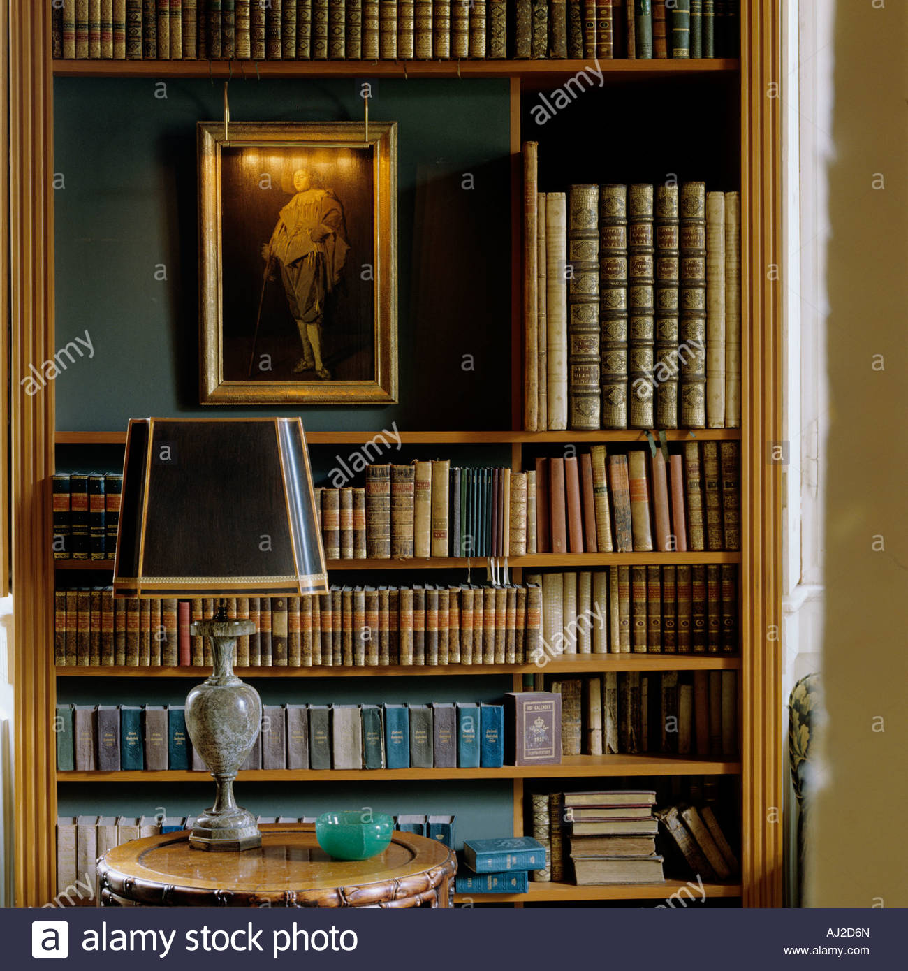 1300x1390 Decorative Display Of Antique Books And An Oil Painting - Painting Of Library