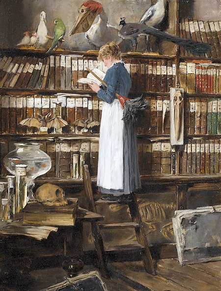 450x593 Edouard John Mentha Maid Reading In A Library - Painting Of Library